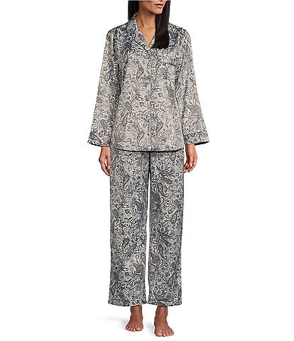 Miss Elaine Brushed Back Satin Paisley Pajama Set