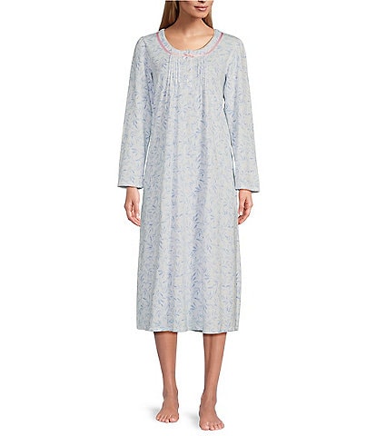 Miss Elaine Brushed Honeycomb Knit Long Rosewood Print Nightgown