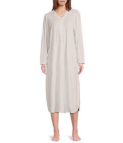 Miss Elaine Brushed Solid Honeycomb Knit Long Nightgown