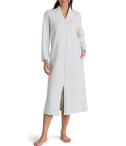 Miss Elaine Brushed Waffle Solid Long Zip-Front Robe