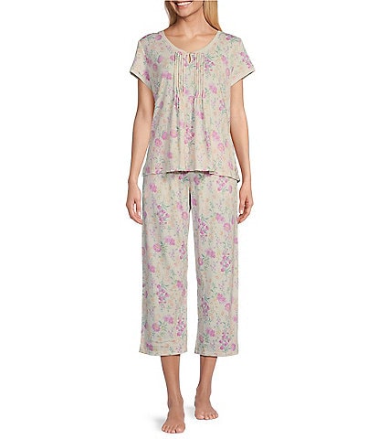 Miss Elaine Cottonessa Short Sleeve Round Neck Soft Interlock Knit Capri Pajama Set