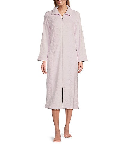 Miss Elaine Fleece Long Sleeve Funnel Neck Long Zip-Front Robe