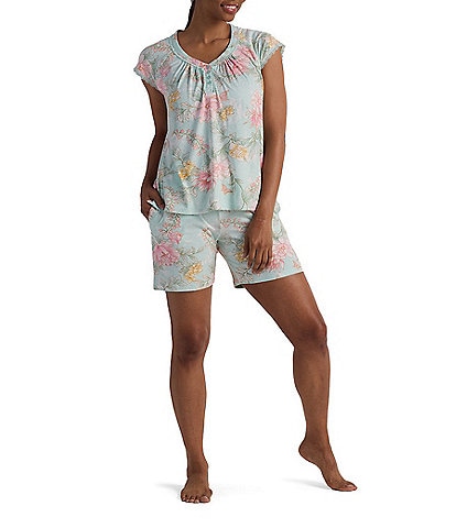 Miss Elaine Floral Print Short Sleeve Round Neck Knit Bermuda Pajama Set