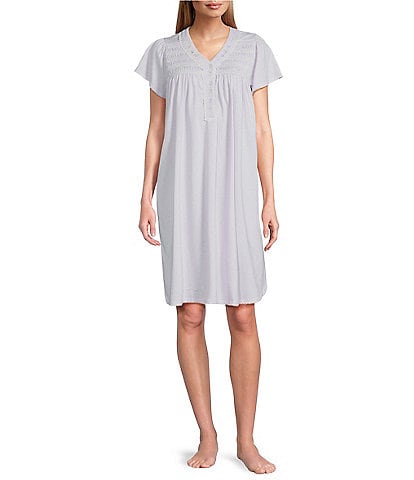Miss Elaine Knit Short Sleeve V-Neck Short Nightgown