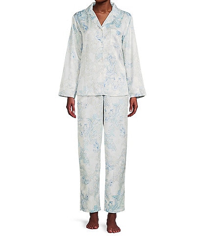 Miss Elaine Petite Size Brushed Back Satin Paisley Print Pajama Set