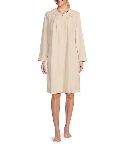 Miss Elaine Petite Size Brushed Back Terry Solid Short Snap Front Robe