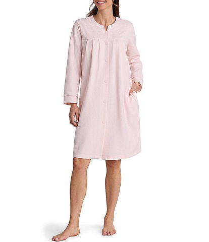 Miss Elaine Petite Size Brushed Waffle Solid Short Snap-Front Robe