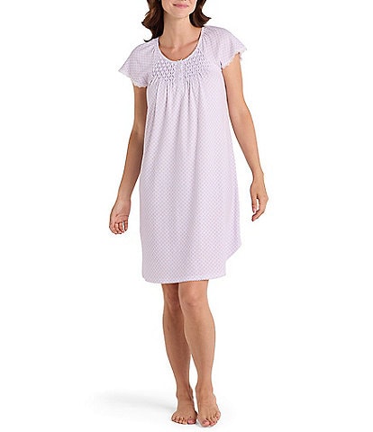 Miss Elaine Petite Size Foulard Print Cottonessa Short Sleeve Round Neck Knit Short Nightgown