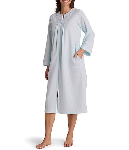 Miss Elaine Petite Size Long Sleeve Round Neck Brushed Back Terry Knit Long Zip Robe