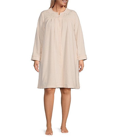 Miss Elaine Plus Size Brushed Back Terry Solid Short Snap-Front Robe