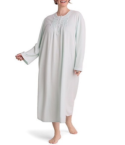 Miss Elaine Plus Size Brushed Solid Honeycomb Knit Long Night Gown
