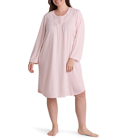 Miss Elaine Plus Size Brushed Solid Honeycomb Knit Short Nightgown