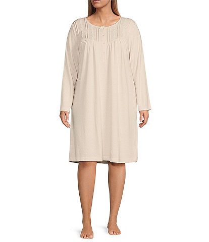 Miss Elaine Plus Size Brushed Solid Honeycomb Knit Short Nightgown