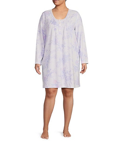 Miss Elaine Plus Size Brushed Tulip Printed Honeycomb Knit Short Nightgown