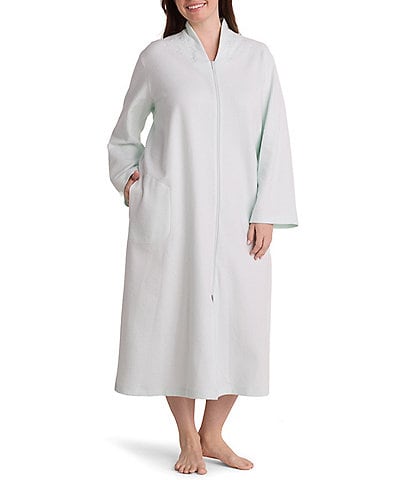 Miss Elaine Plus Size Brushed Waffle Solid Long Zip-Front Robe