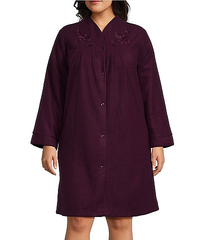 Miss Elaine Plus Size Micro Fleece Short Snap Robe