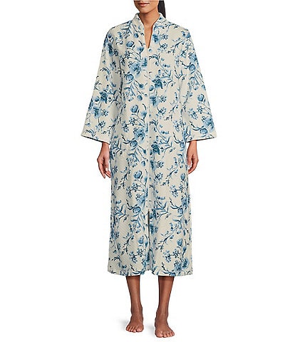 Miss Elaine Quilt-In-Knit Printed Long Zip Robe