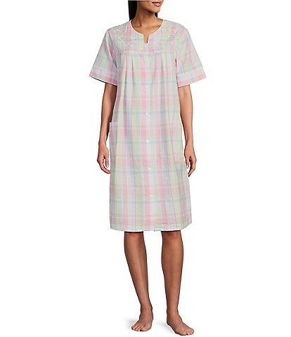 Seersucker Nightgown - Short Gown/Sleeveless – Miss Elaine Store
