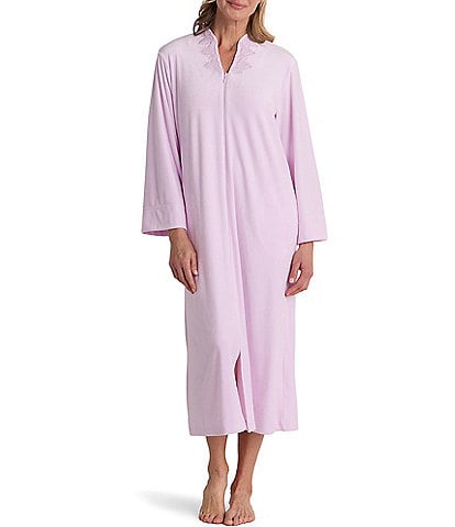 Miss Elaine Solid Luxe Fleece Long V-Neck Zip-Front Robe