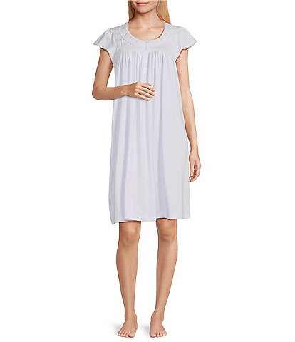 Miss Elaine Solid Silky Knit Short Sleeve Scoop Neck Short Nightgown
