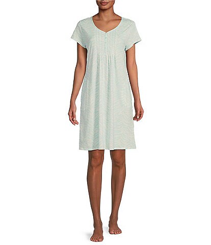 Miss Elaine Zebra Print Short Sleeve V-Neck Luxe Knit Nightgown