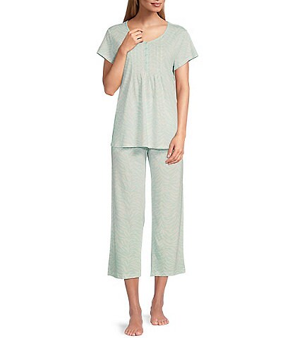 Miss Elaine Zebra Print Short Sleeve V-Neck Luxe Knit Pajama Set