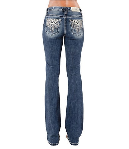 Miss Me Mid Rise Embellished Dreamcatcher Back Pocket Bootcut Jeans