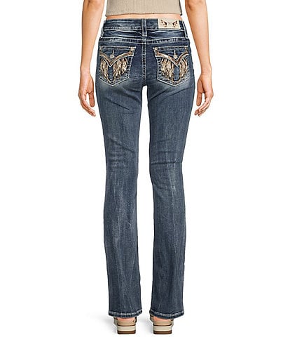 Miss Me Mid Rise Embellished Wing Back Flap Pocket Bootcut Jeans