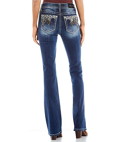 Miss Me Mid Rise Embroidered Cactus/Animal Pocket Bootcut Jeans