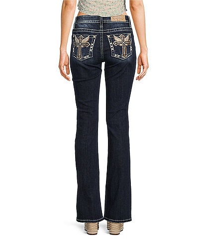 Miss Me Mid Rise Embroidered Cross With Wing Back Pocket Bootcut Jeans