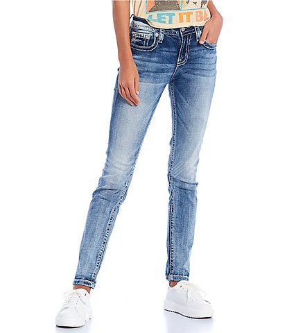 Miss Me Mid Rise Embroidered M Stitch Pocket Skinny Jeans