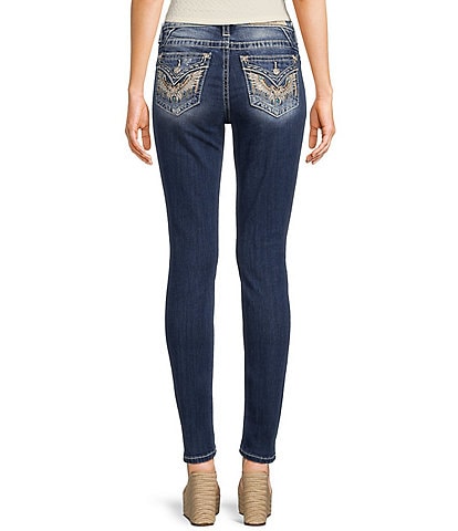 Miss Me Mid Rise Embroidered Wings Flap Pocket Skinny Jeans