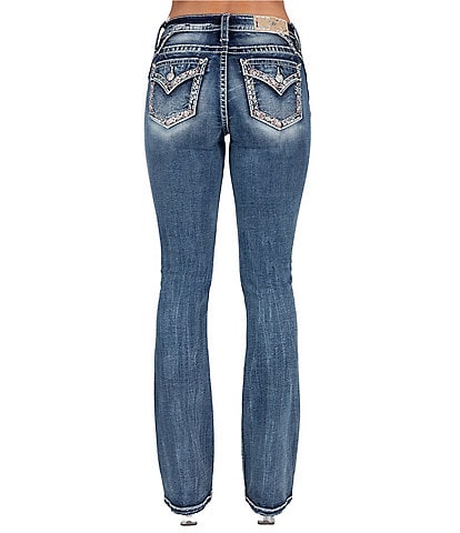 Miss Me Mid Rise Geometric Border Pocket Bootcut Jeans