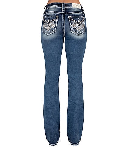 Miss Me Mid Rise Geometric Pocket Design Bootcut Jeans