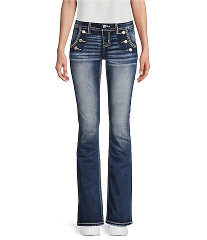 Miss Me Mid Rise Embellished Wing Flap Pocket Bootcut Jeans