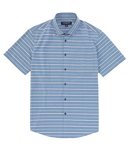 Mizzen+Main Leeward No-Tuck Chambray Stripe Performance Stretch Short-Sleeve Woven Shirt