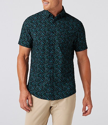 Mizzen+Main Performance Stretch Leeward Foliage Print Short Sleeve Woven Shirt