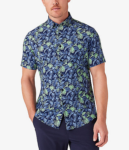 Mizzen+Main Performance Stretch Leeward Tropical Palm Tree Print Short Sleeve Woven Shirt