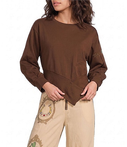 Mo Maya Crew Neck Long Sleeve Embroidered Sweater