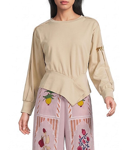 Mo Maya Crew Neck Long Sleeve Embroidered Sweater