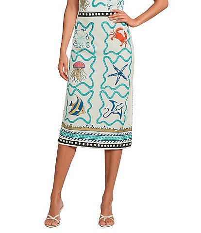 Mo Maya Namaste Sunshine Coordinating Linen Blend Hand Printed Midi Skirt