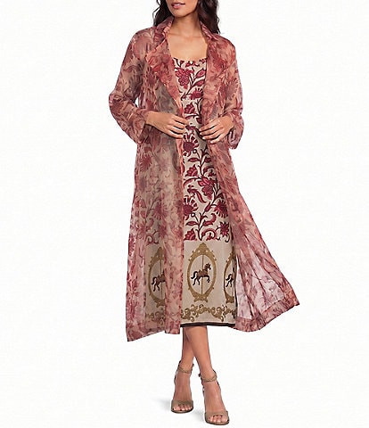 Mo Maya Ruby Floral Light Weight Long Jacket