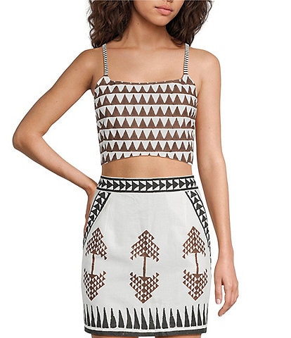 Mo Maya Tara Hand Painted Pattern Print Scoop Neck Sleeveless Bra Top