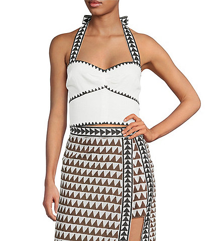 Mo Maya Tara Hand Painted Pattern Print Sweetheart Halter Sleeveless Bra Top