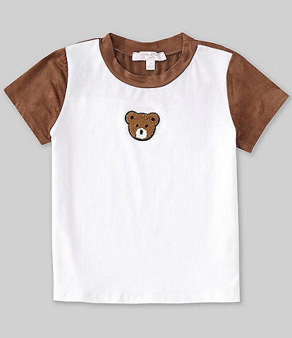 Moa Moa Big Girls 7-16 Short Sleeve Crew Neck Color Block Bear T-Shirt