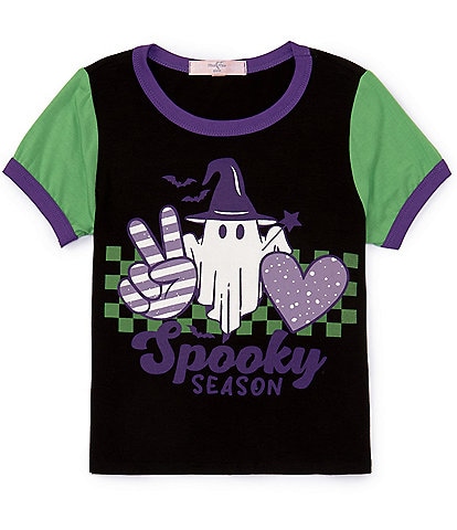 Moa Moa Big Girls 7-16 Short Sleeve Crew Neck Color Block Spooky Season T-Shirt