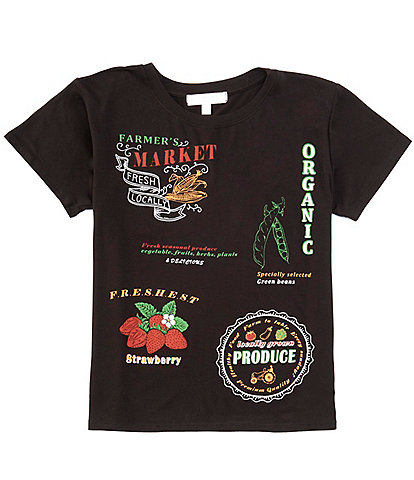 Moa Moa Big Girls 7-16 Short Sleeve Farmer's Market Oversized Grpahic T-Shirt