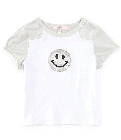 Moa Moa Big Girls 7-16 Short Sleeve Happy Face Colorblock Graphic T-Shirt