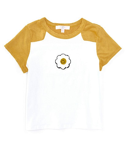 Moa Moa Big Girls 7-16 Short Sleeve Happy Face Flower Colorblock T-Shirt