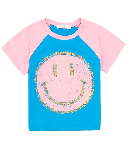 Moa Moa Big Girls 7-16 Short Sleeve Smiley Face Graphic Raglan T-Shirt